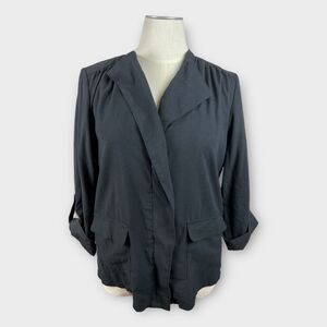 Nine West Black Minimalist Wide Collar Roll Tab Sleeve Asymmetric Jacket XL